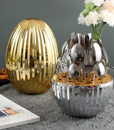 Stripped Gold Mood Egg 24 Pcs Cutlery Set
