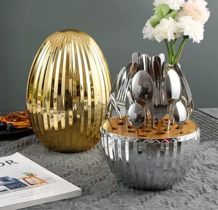Stripped Gold Mood Egg 24 Pcs Cutlery Set