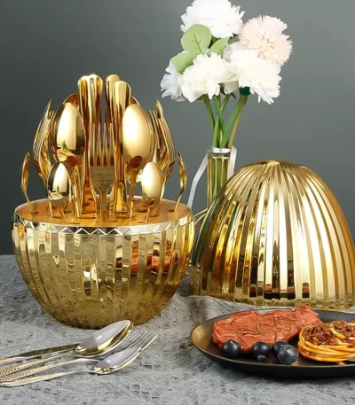 Stripped Gold Mood Egg 24 Pcs Cutlery Set