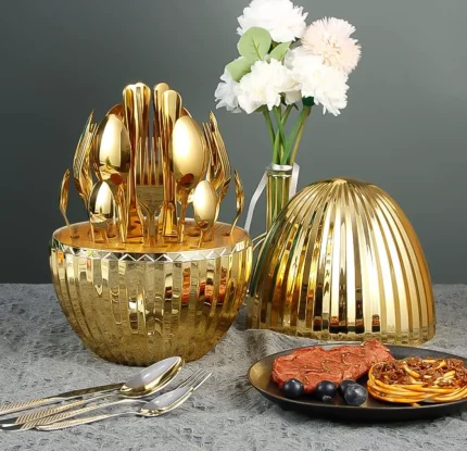 Stripped Gold Mood Egg 24 Pcs Cutlery Set