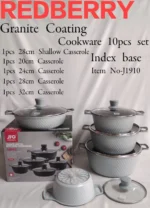 10-Piece Redberry JIO Granite Nonstick Cookware Set – Grey