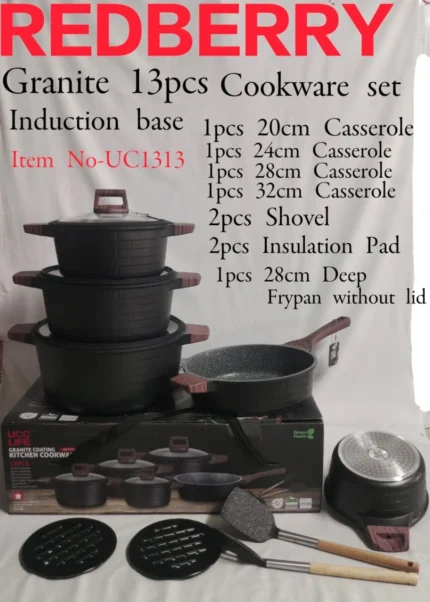 13-Piece Redberry UC1313 Granite Nonstick Cookware Set