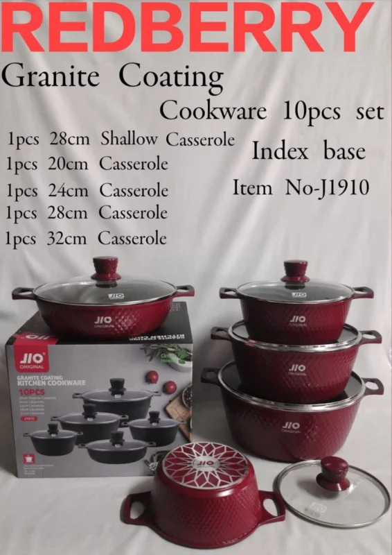 10-Piece Redberry JIO Granite Nonstick Cookware Set