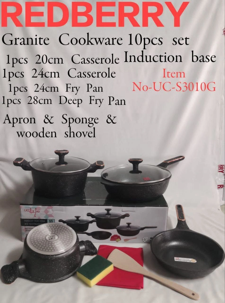 10-Piece REDBERRY UCC LIFE Granite Nonstick Cookware Set