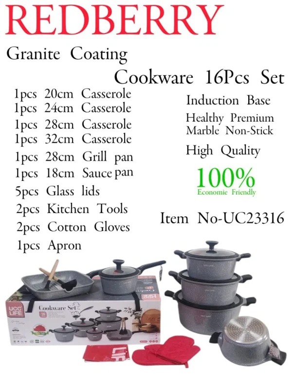 16-Piece Granite Nonstick Cookware Set with Induction Base
