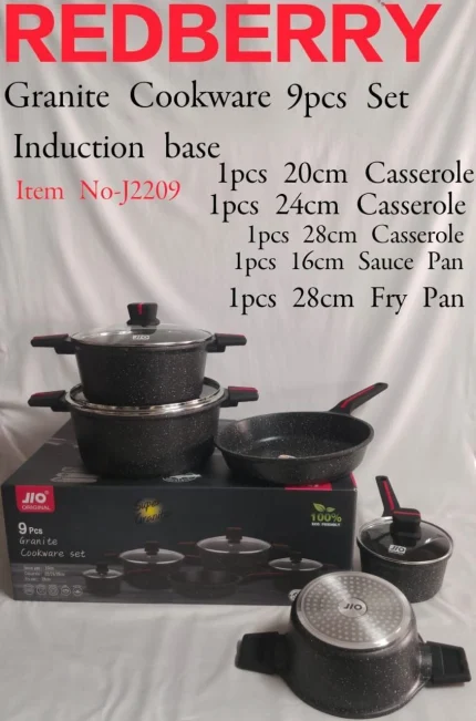 REDBERRY 9-Piece Granite Cookware Set – Induction Base