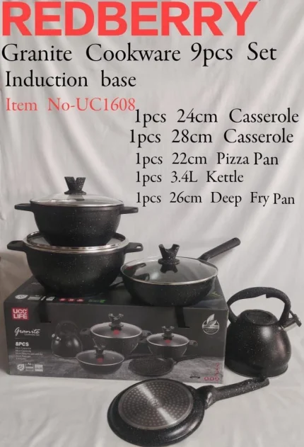 9pcs REDBERRY UCC Life Granite Non-Stick Cookware Set