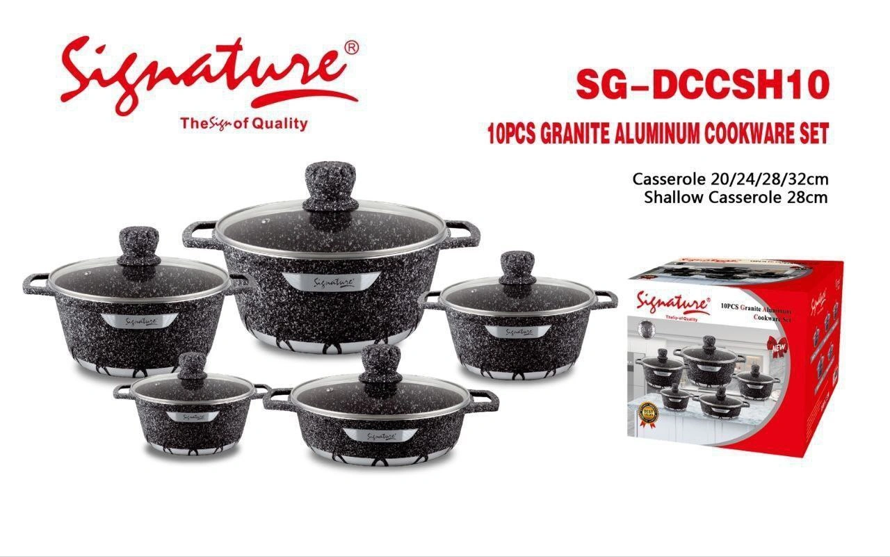 10-Piece Signature Granite Aluminum Cookware Set – Black