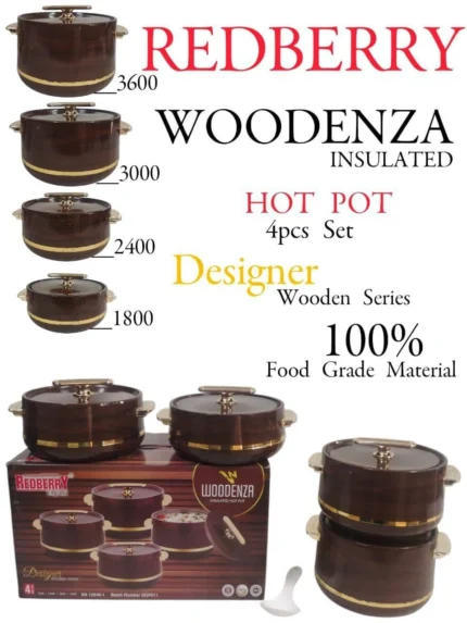 4pcs WOODENZA Insulated Hotpot Set | Smart Enterprise