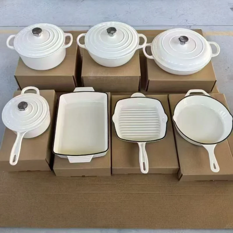 11-piece cast iron cookware set – White