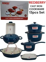 13-Piece Enamel Coated Cast Iron Cookware Set – Navy-blue