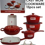 13-Piece Enamel Coated Cast Iron Cookware Set – Red