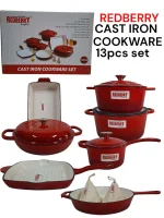 13-Piece Enamel Coated Cast Iron Cookware Set – Red