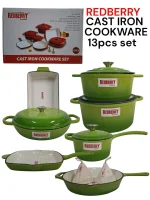 13-Piece Enamel Coated Cast Iron Cookware Set – Green