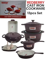 13-Piece Enamel Coated Cast Iron Cookware Set – Brown