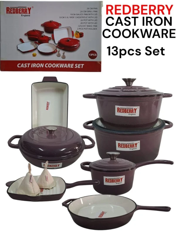 13-Piece Enamel Coated Cast Iron Cookware Set – Brown