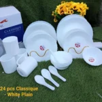 24-Piece Classique Diva Ceramic Glass Dinner Set – White-plain