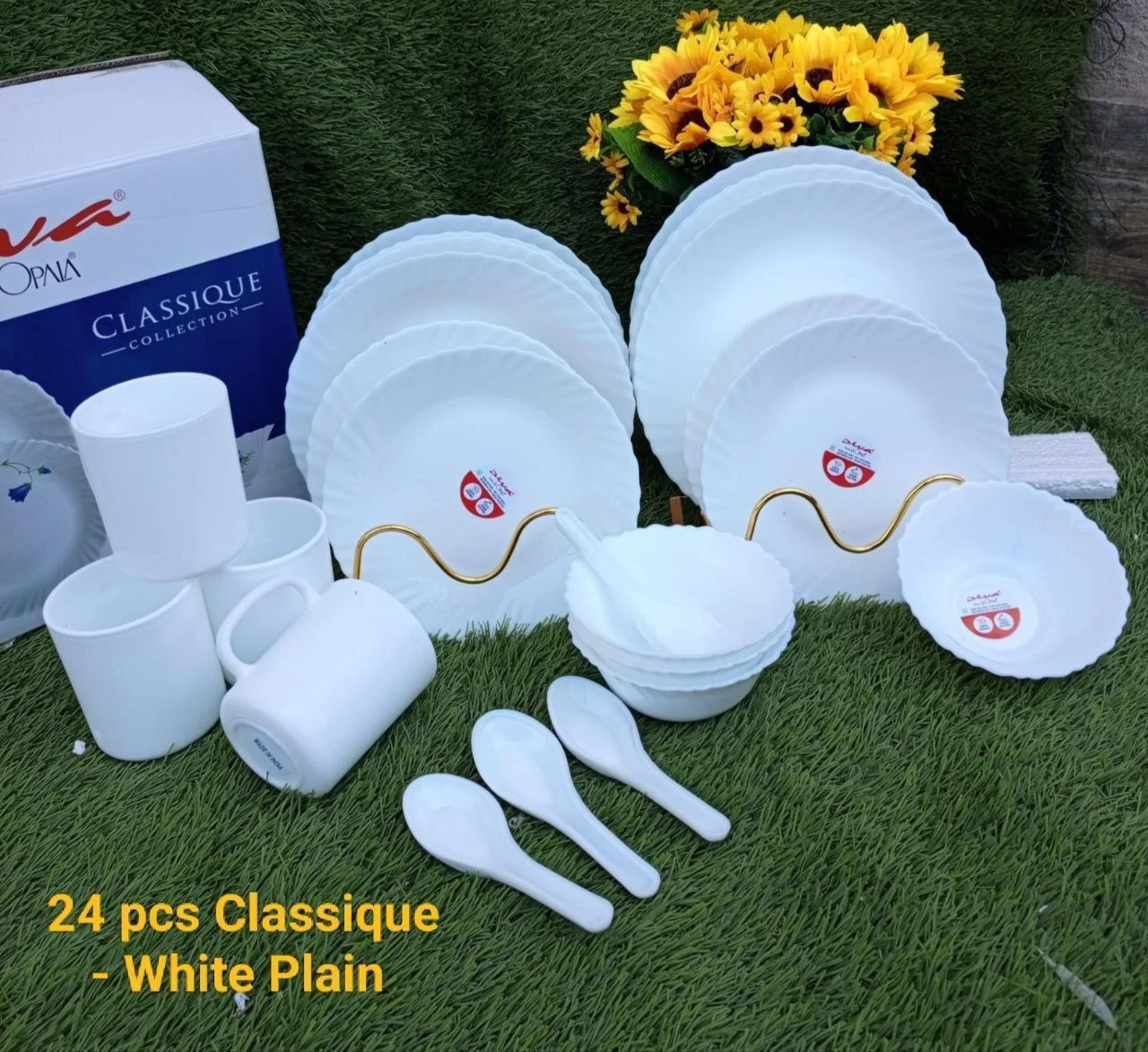 24-Piece Classique Diva Ceramic Glass Dinner Set – White-plain 24-Piece Classique Diva Ceramic Glass Dinner Set – White-plain
