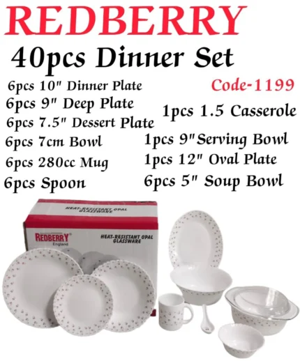 40-Piece REDBERRY Opalware Dinner Set | Smart Enterprise – Code-1199