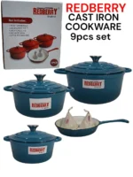 9-Piece REDBERRY Enamel Coated Cast Iron Cookware Set – Plush Blue
