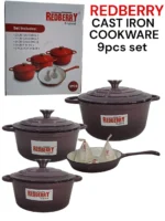 9-Piece REDBERRY Enamel Coated Cast Iron Cookware Set – Brown