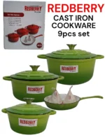 9-Piece REDBERRY Enamel Coated Cast Iron Cookware Set – Green