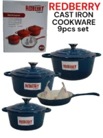 9-Piece REDBERRY Enamel Coated Cast Iron Cookware Set – Navy-blue