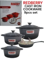 9-Piece REDBERRY Enamel Coated Cast Iron Cookware Set – Grey