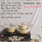 10-Piece REDBERRY UCC Life Granite Induction Cookware Set – Cream