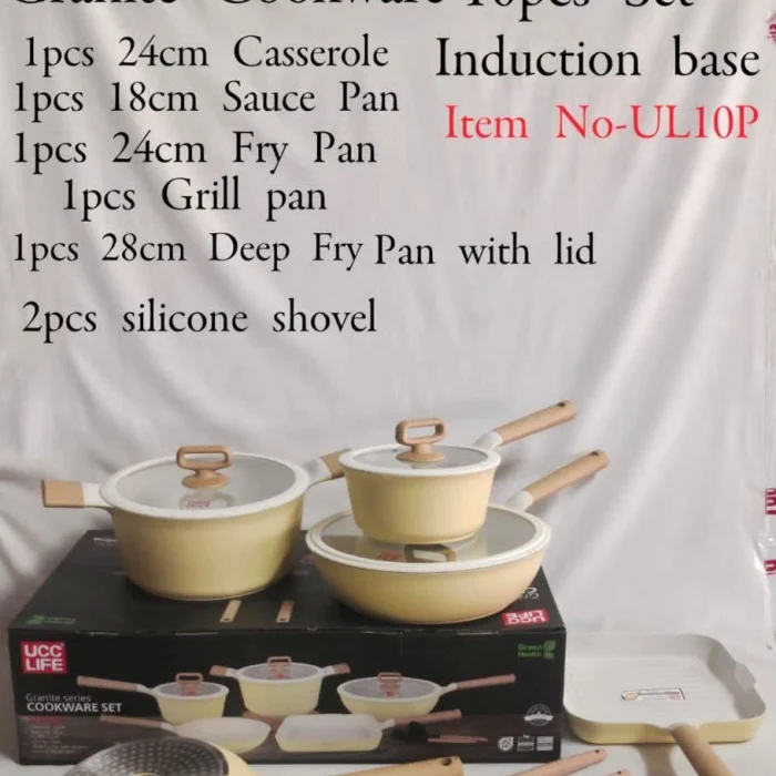 10-Piece REDBERRY UCC Life Granite Induction Cookware Set – Cream