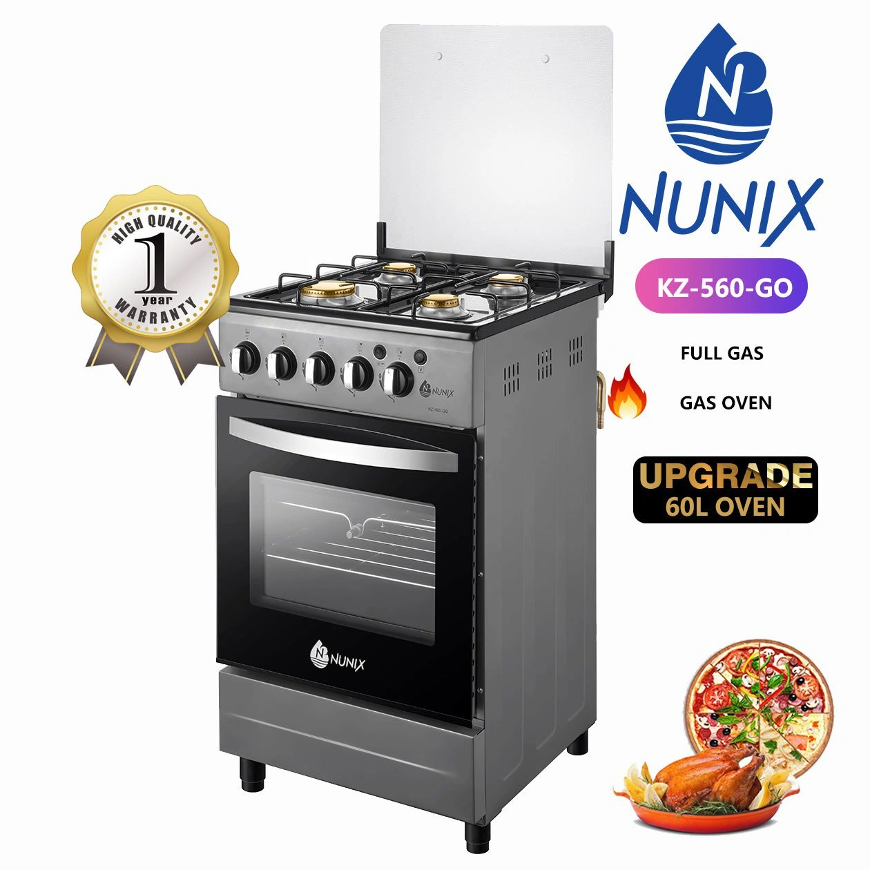 Nunix Full Gas Standing Cooker with Gas Oven | 4-Burner