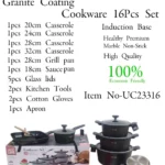 16-Piece REDBERRY UCC LIFE Granite Nonstick Cookware Set – Black