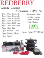16-Piece REDBERRY UCC LIFE Granite Nonstick Cookware Set – Black