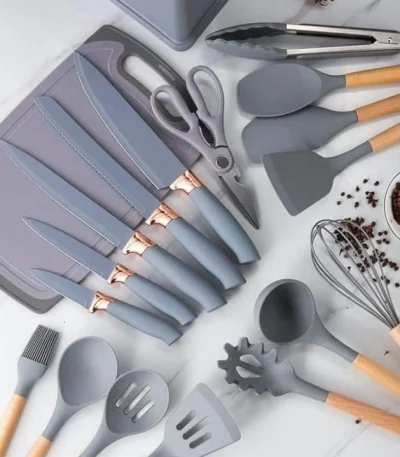 19PCS Silicone Kitchen Utensil Set with Knives