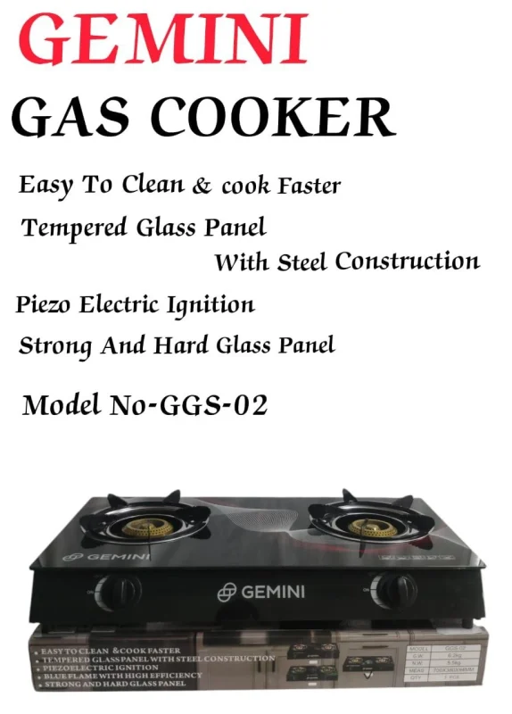 2-Burner Gas Cooker with Glass Top