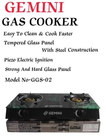 2-Burner Gas Cooker with Glass Top