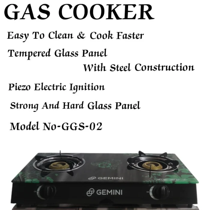 2-Burner Gas Cooker with Glass Top