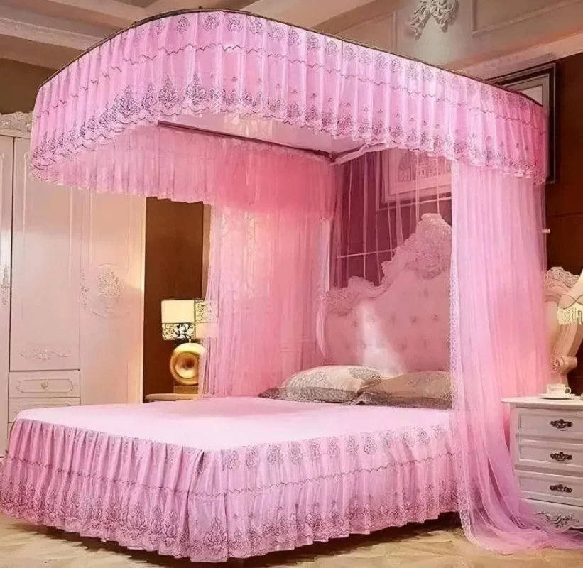 2 Stand Rail Mosquito Net – 6 by 6, Pink
