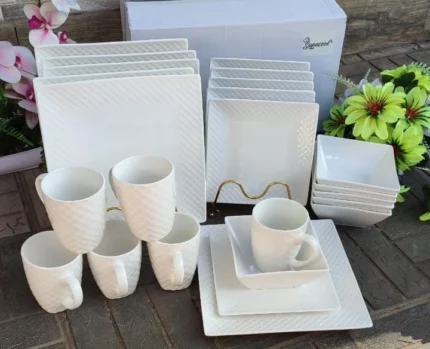 24-Piece Ceramic Dinner Set Plates Cups Saucers