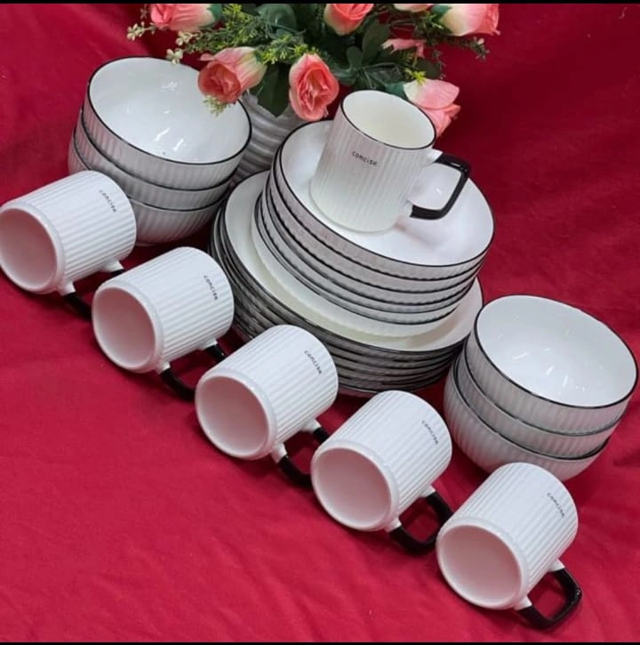 24-Piece Ceramic Dinner Set Plates Cups Saucers