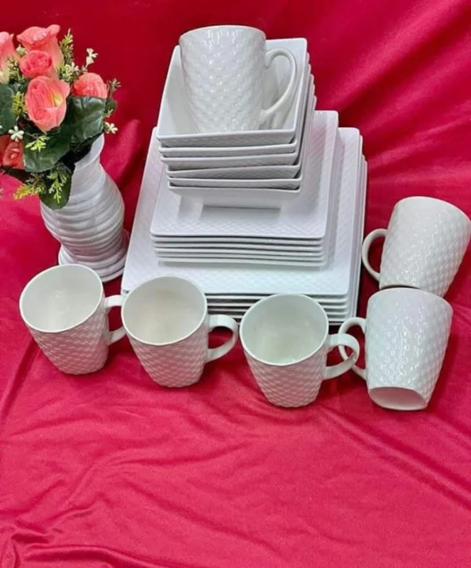 24-Piece Ceramic Dinner Set Plates Cups Saucers