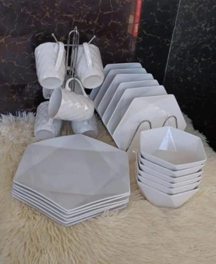24-Piece Hexagon Ceramic Dinner Set Plates Cups