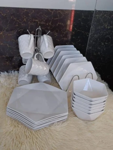 24-Piece Hexagonal Ceramic Dinner Set for 6