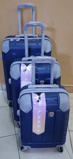 3-in-1 Luxurious Fibre Suitcase Set – Size 4 – Navy-Blue with Grey
