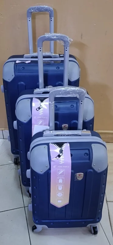 3-in-1 Luxurious Fibre Suitcase Set – Size 4 – Navy-Blue with Grey