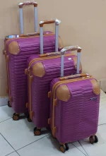 3-in-1 Luxurious Fibre Suitcase Set – Size 4 – Maroon with Brown