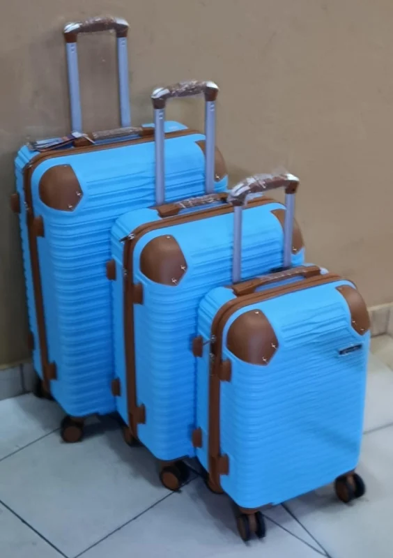 3-in-1 Luxurious Fibre Suitcase Set – Size 4 – Blue with Brown