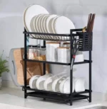3-Tier Stainless Steel Dish Rack with Holders