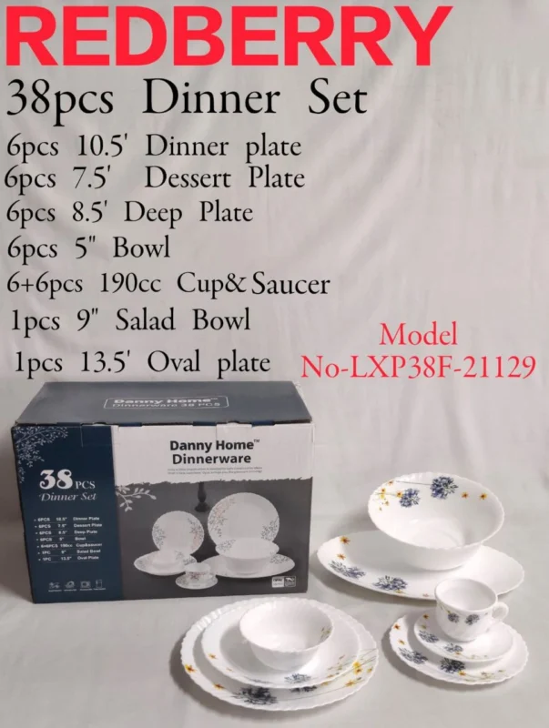 38-Piece REDBERRY OpalWare Dinner Set