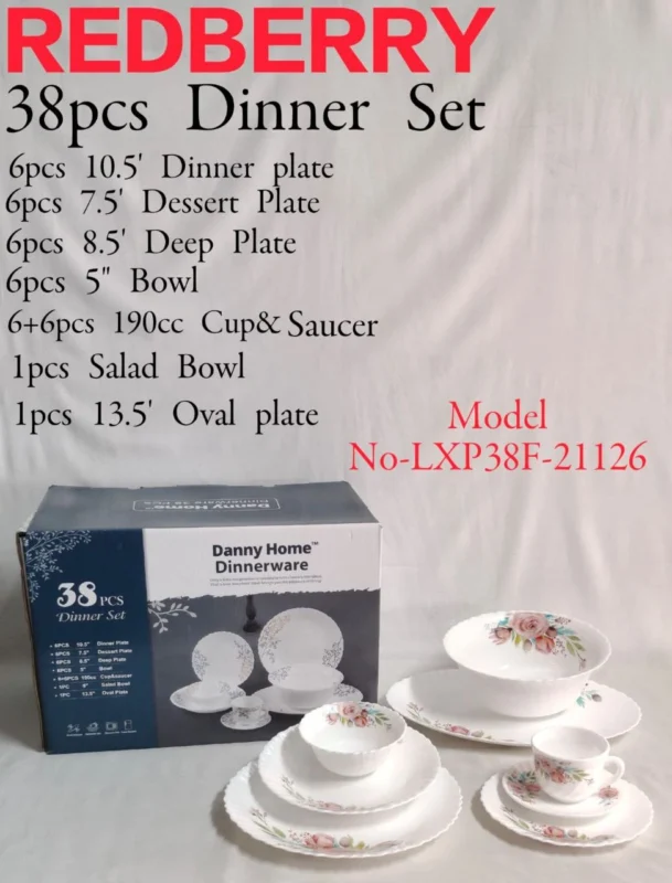 38-Piece REDBERRY OpalWare Dinner Set